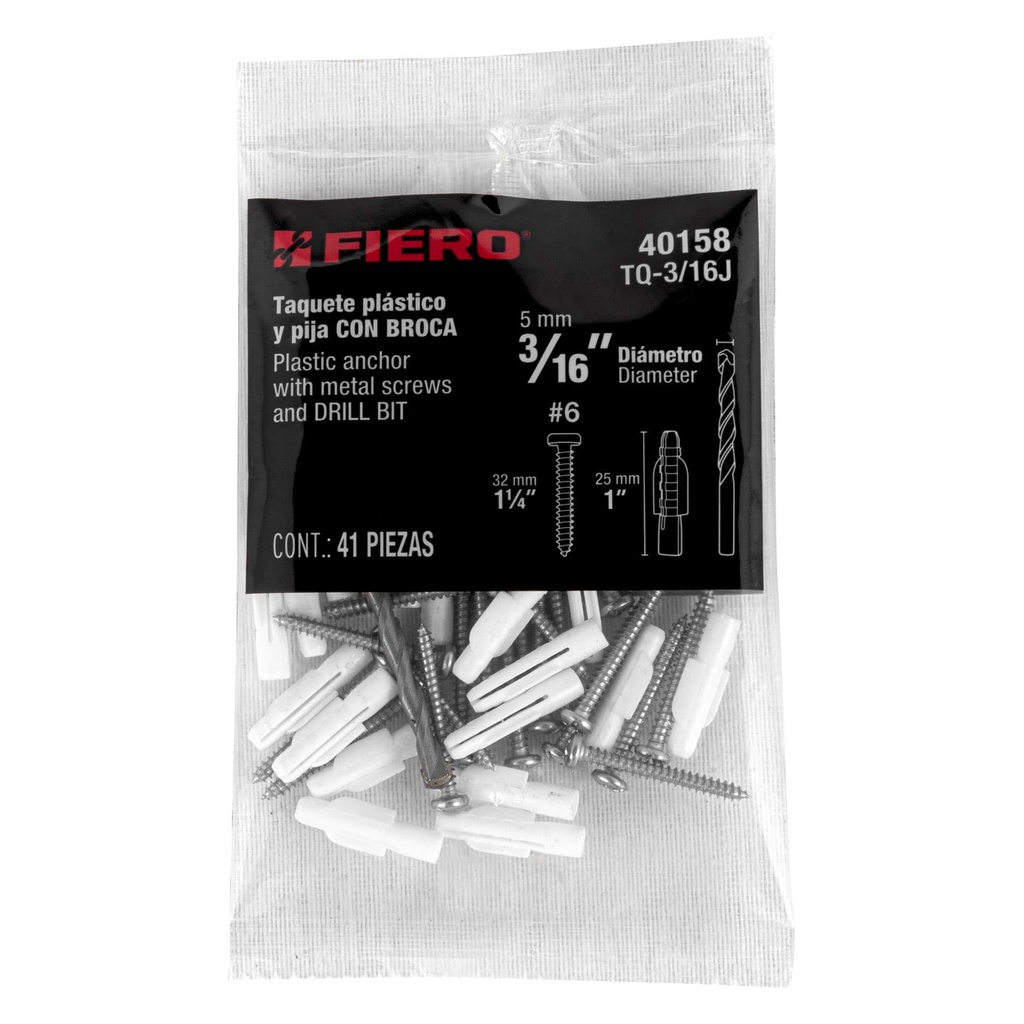 Broca Concreto 3/16" + 20 pz Pijas con Taquete